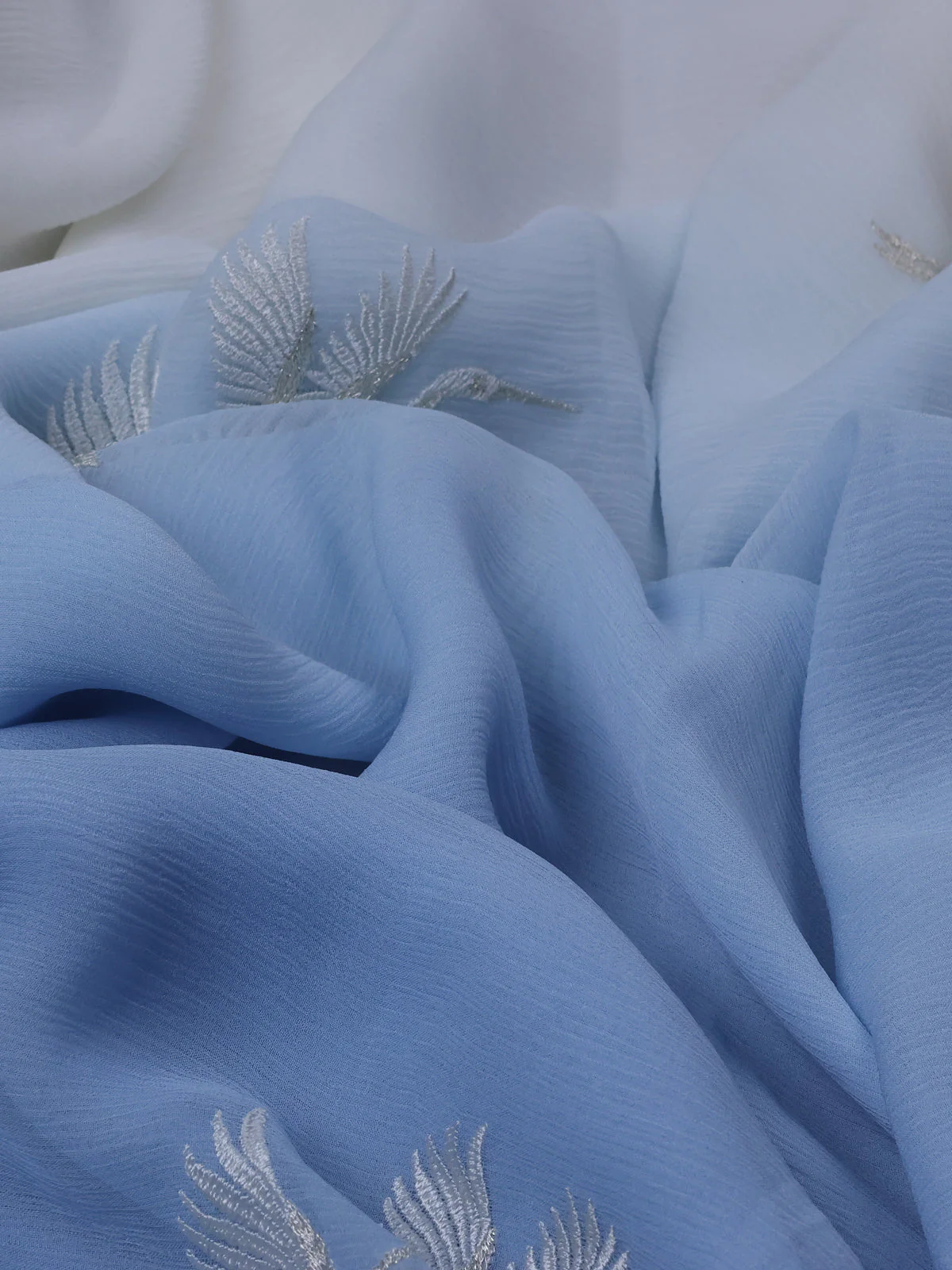 Aqua Blue And Off White Chiffon Saree Parsi Embroidery - Image 3