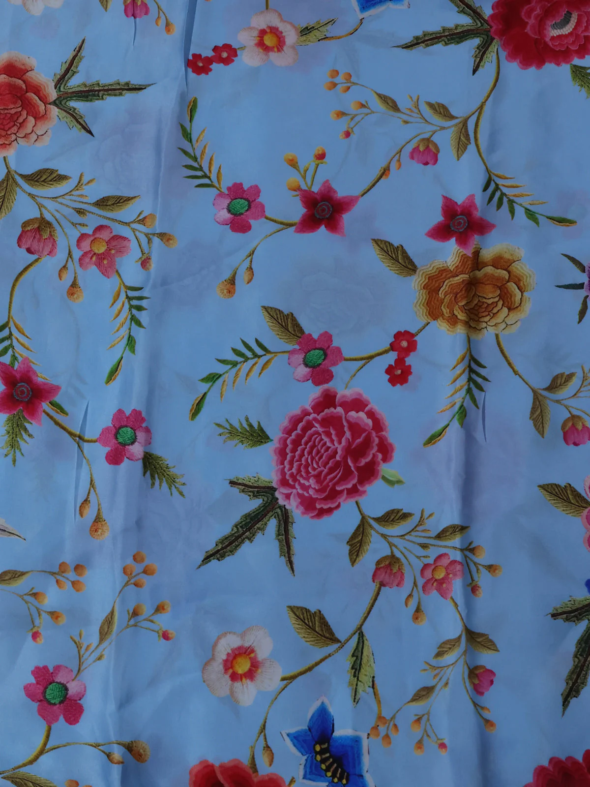 Aqua Blue And Off White Chiffon Saree Parsi Embroidery - Image 4