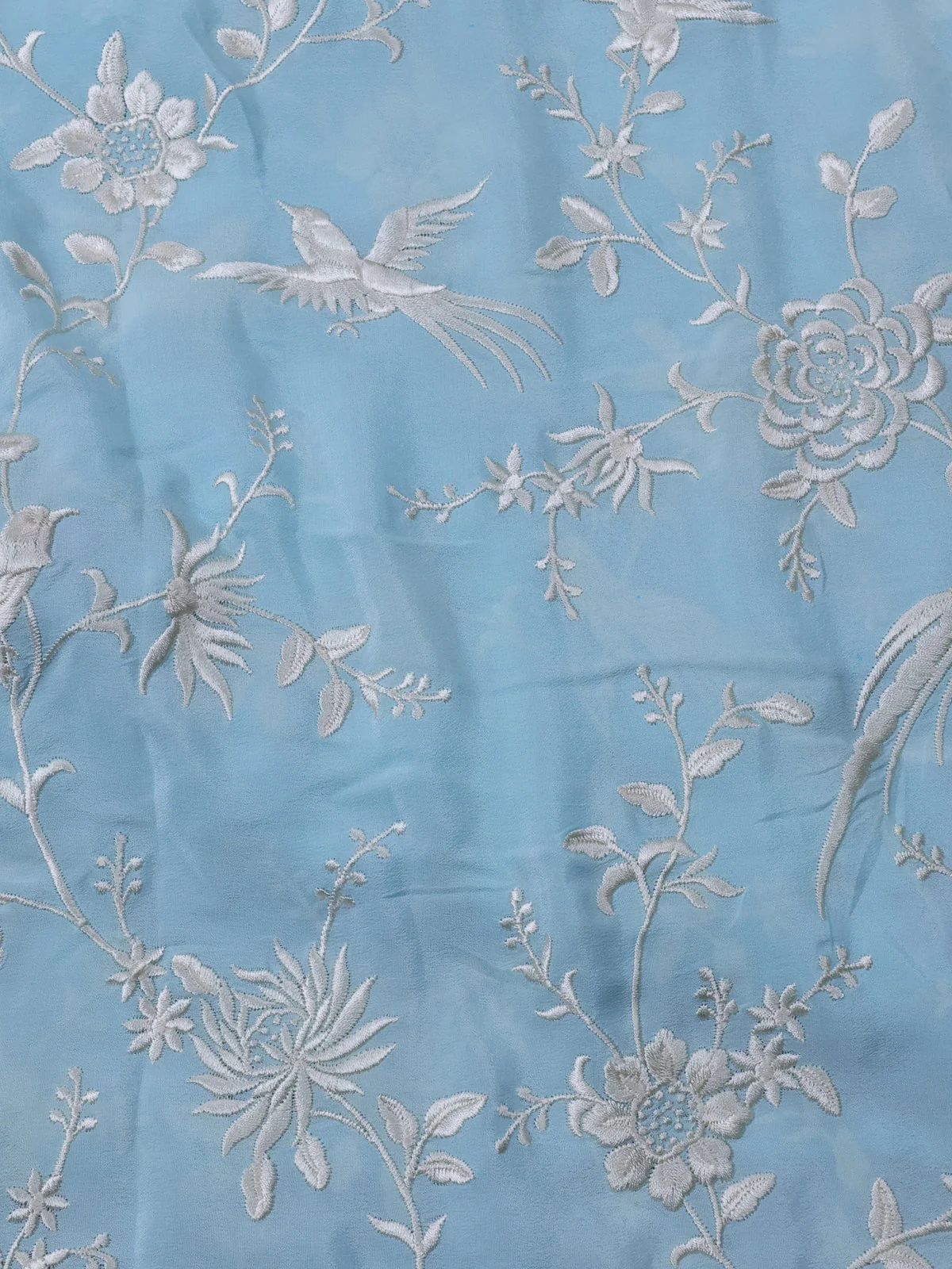 Aqua Blue Chiffon Saree Parsi Embroidery - Image 4