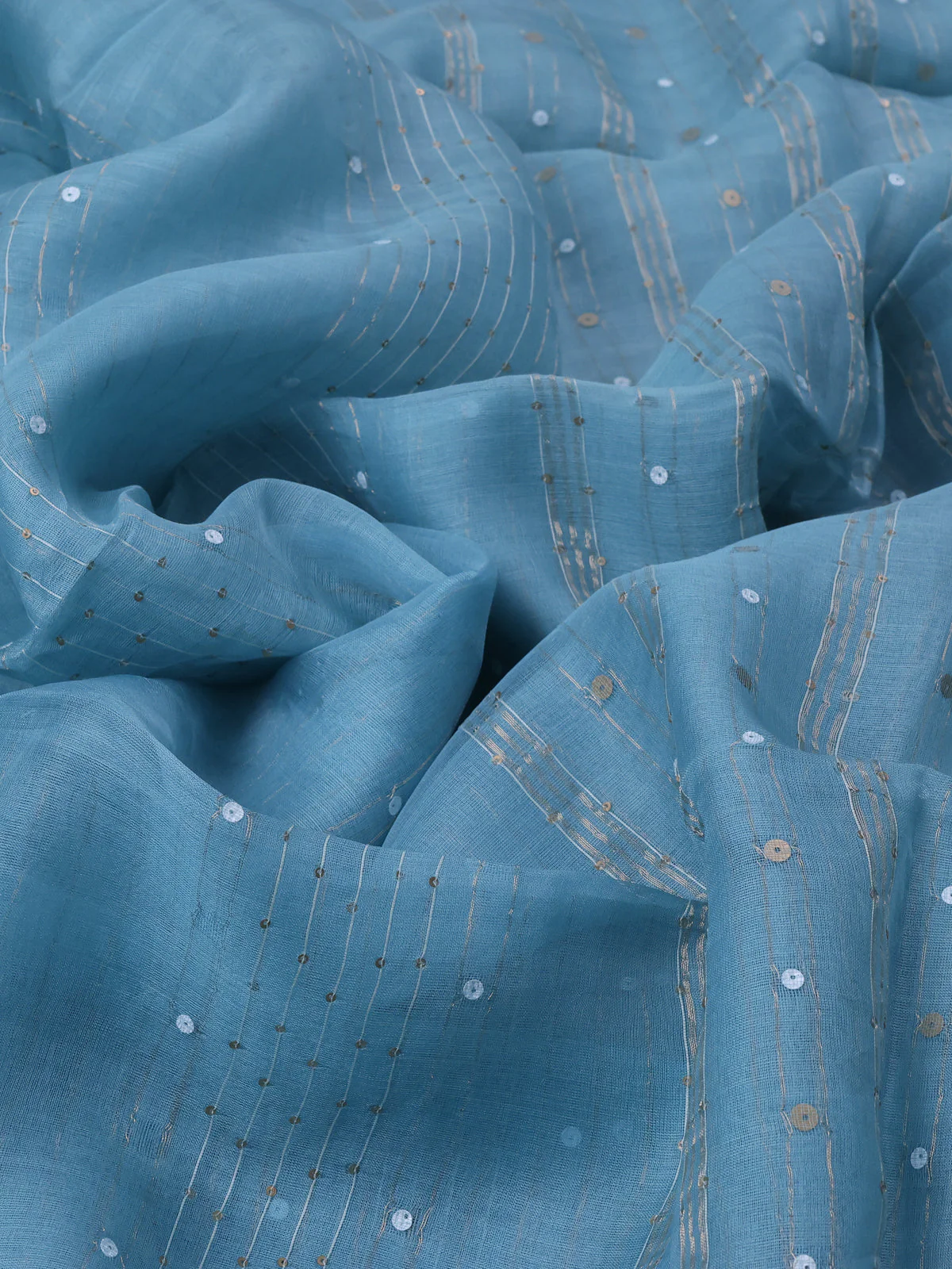 Aqua Blue Muslin Organza Saree - Image 3