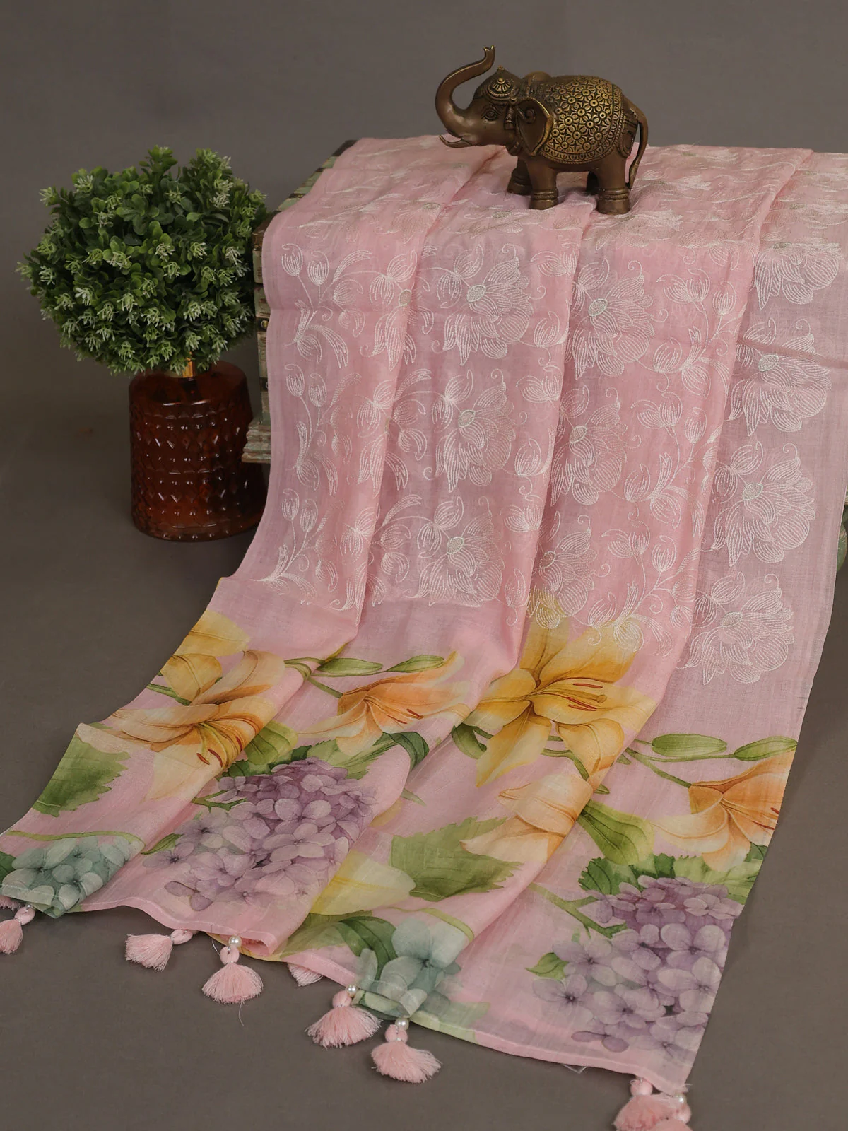 Baby Pink Mul Chanderi Unstitched Suit - Image 3
