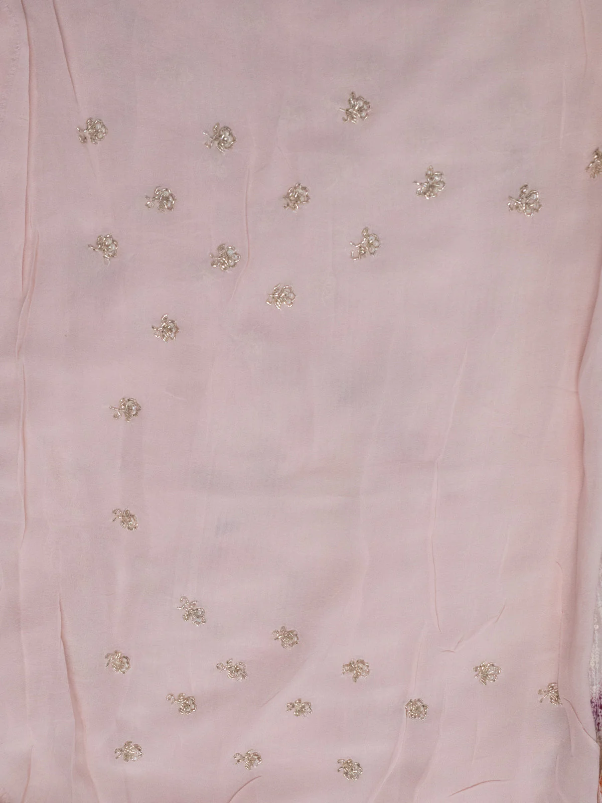 Baby Pink Pure Georgette Saree With Allover Sequin & Beaded Work And Floral Prints - Image 4