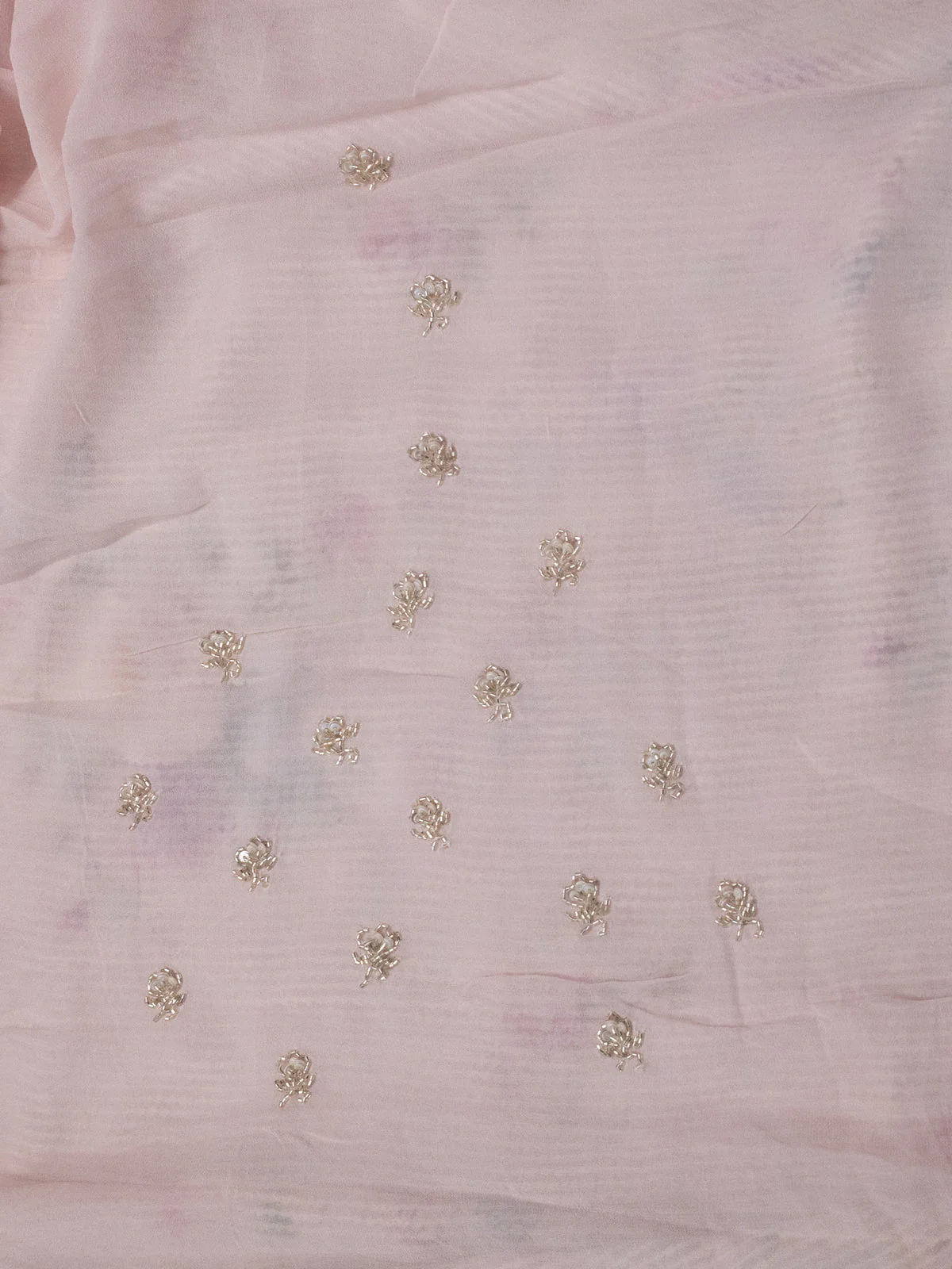 Baby Pink Pure Georgette Saree With Allover Sequin & Beaded Work And Floral Prints - Image 5