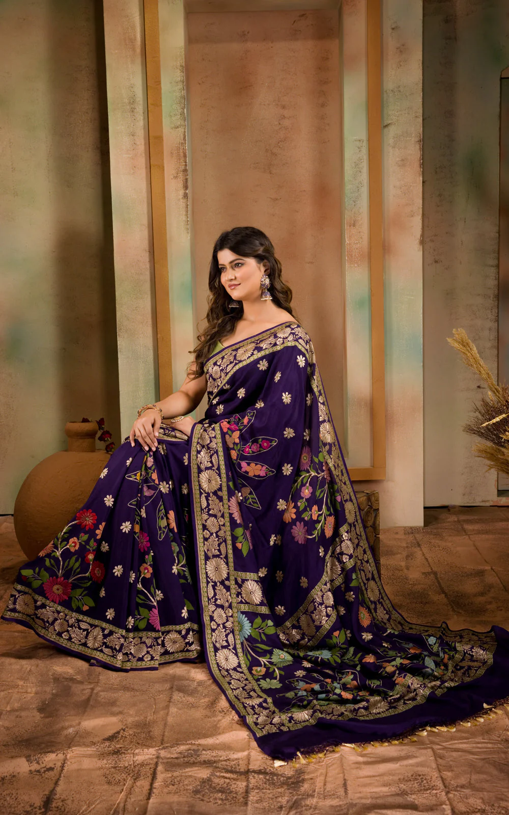 Violet Banarasi Crepe With Kadhua Weaves - Image 10