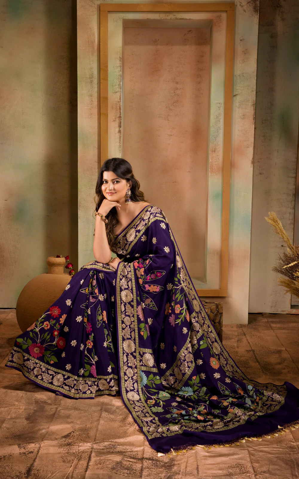 Violet Banarasi Crepe With Kadhua Weaves - Image 11