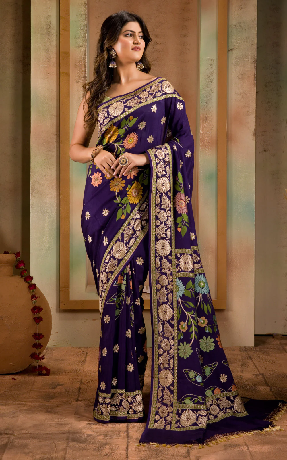 Violet Banarasi Crepe With Kadhua Weaves - Image 2