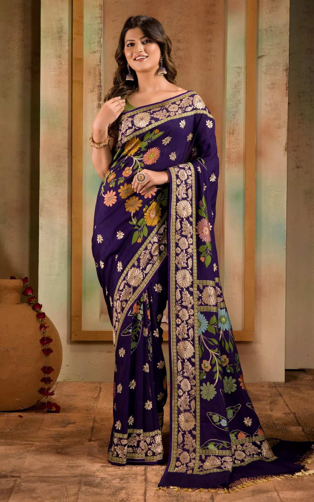 Violet Banarasi Crepe With Kadhua Weaves - Image 4