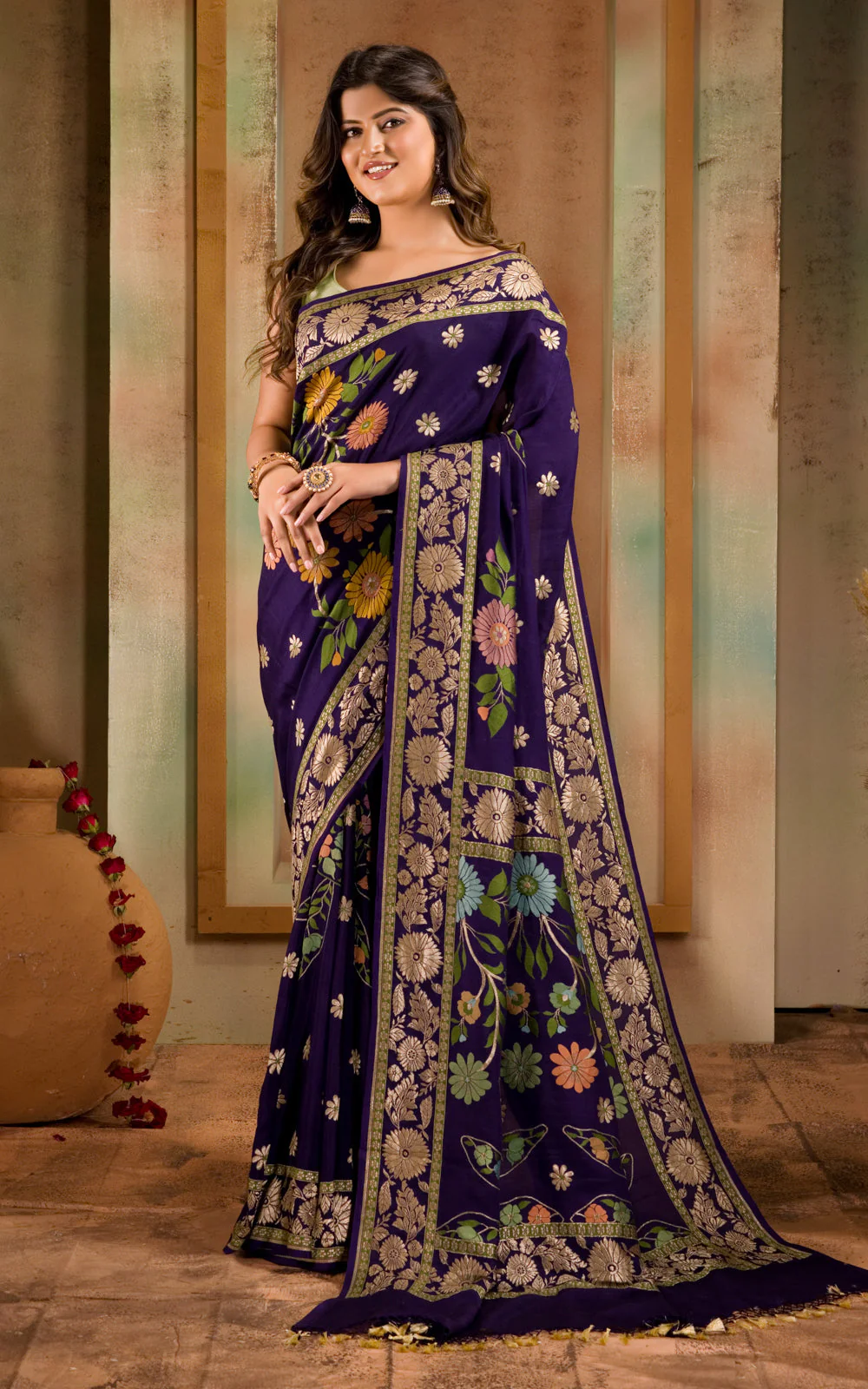 Violet Banarasi Crepe With Kadhua Weaves - Image 6