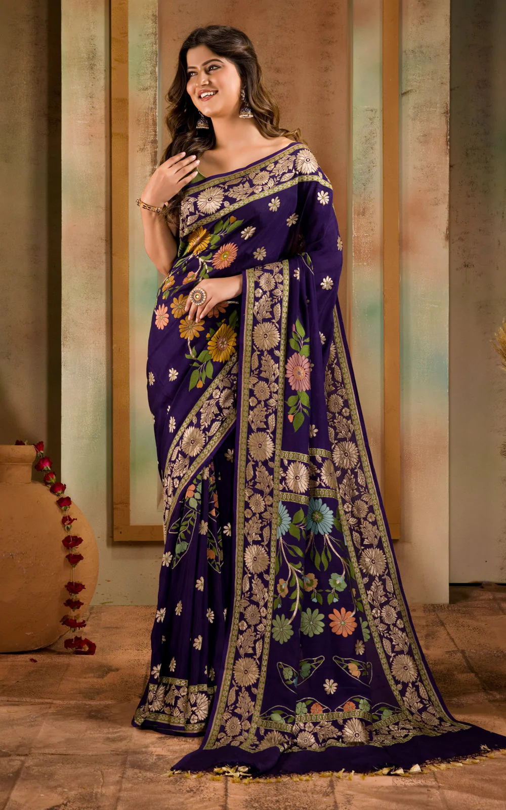 Violet Banarasi Crepe With Kadhua Weaves - Image 7