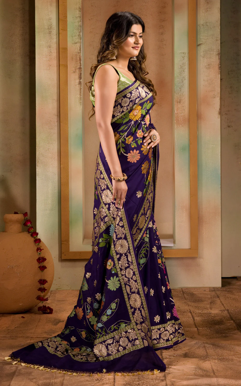 Violet Banarasi Crepe With Kadhua Weaves - Image 8