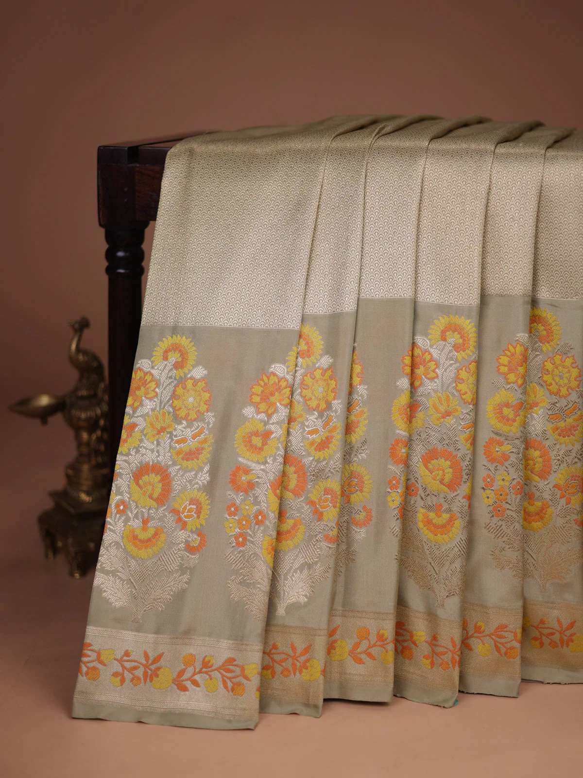 Beige Banarasi Silk Saree - Image 2