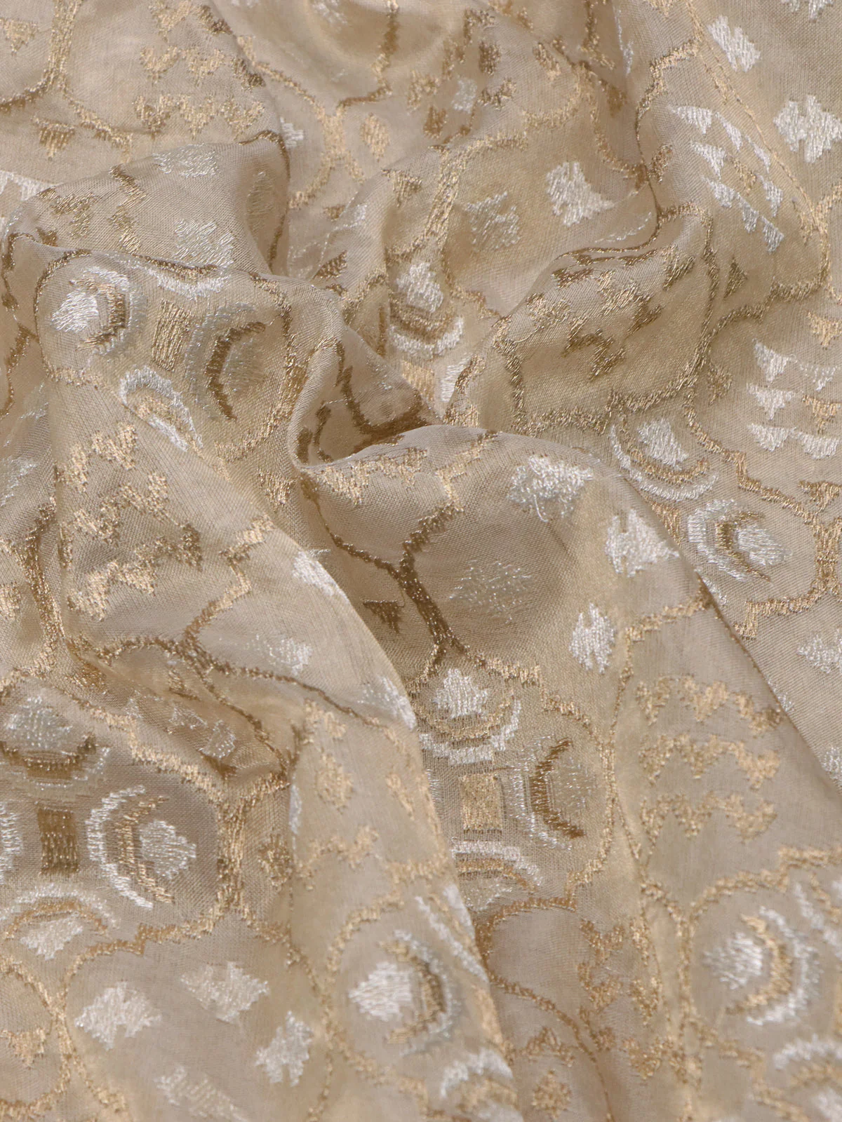 Beige -Black Tissue Organza Silk Saree With Embroidery - Image 3