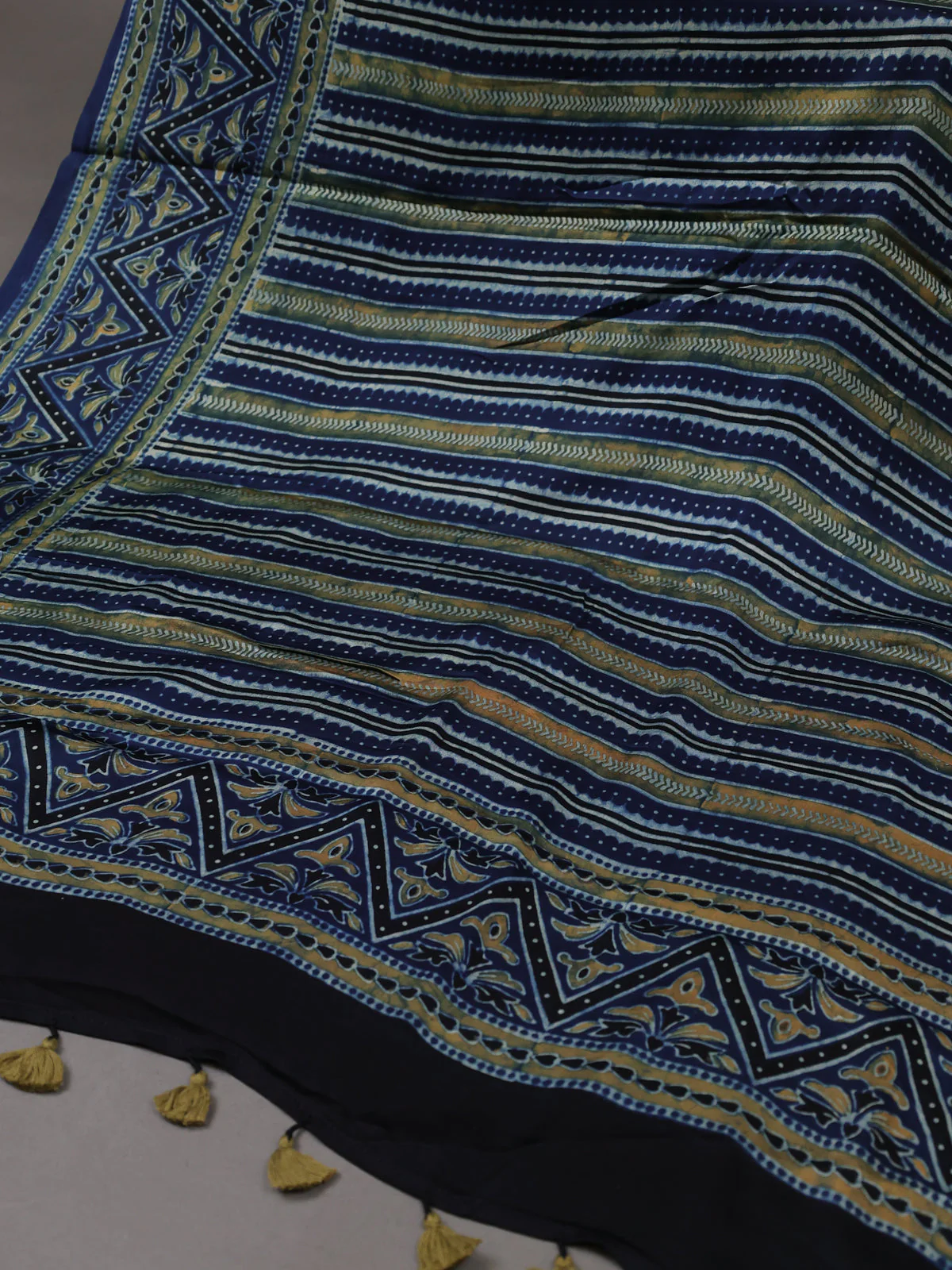 Beige- Blue Tussar Silk Unstitched Suit - Image 3