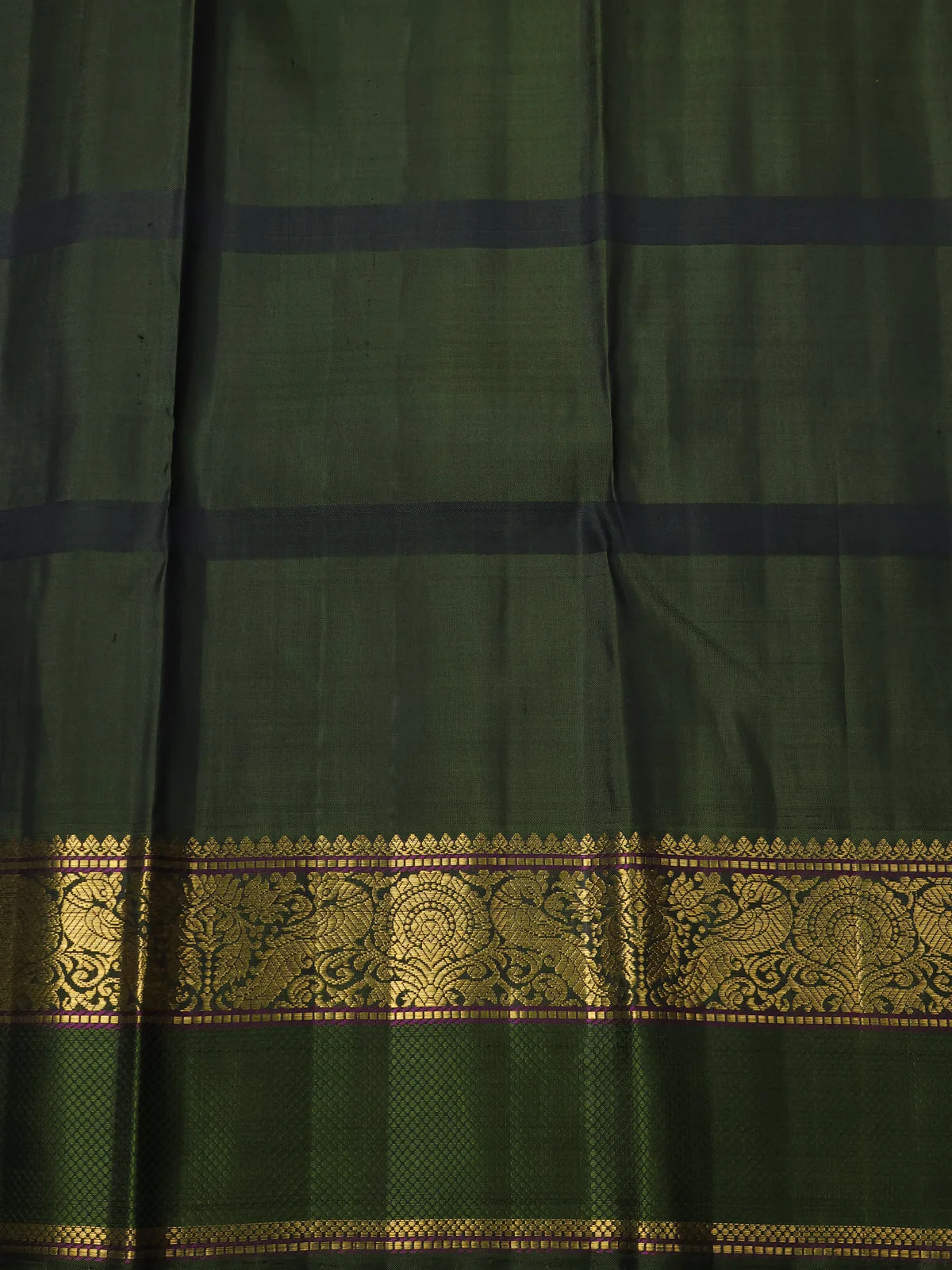 Beige-Bottle Green Pure Kanchipuram Silk Saree - Image 4