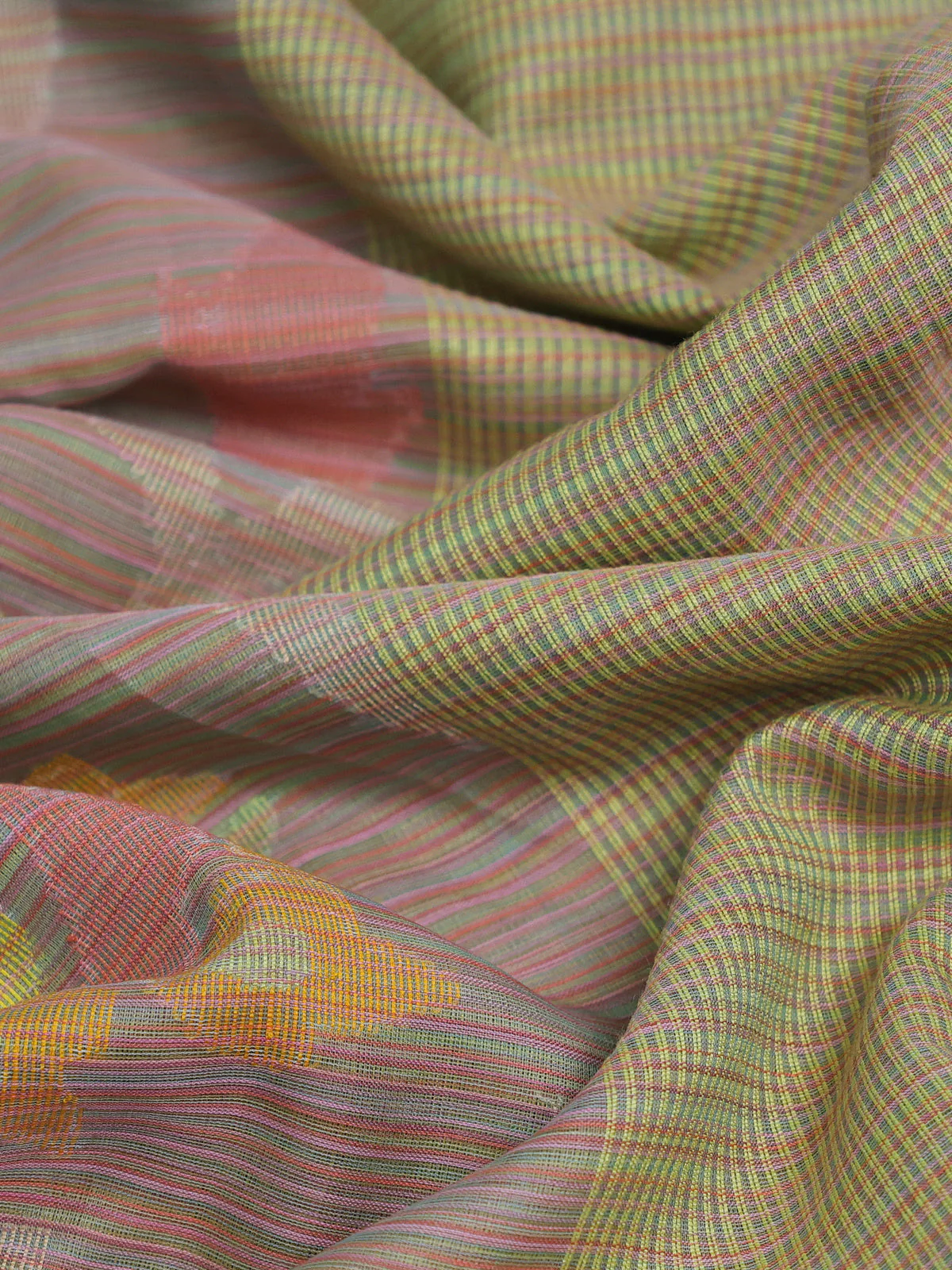 Beige- Lime Green Banarasi Dhakai Kora Silk Saree - Image 3