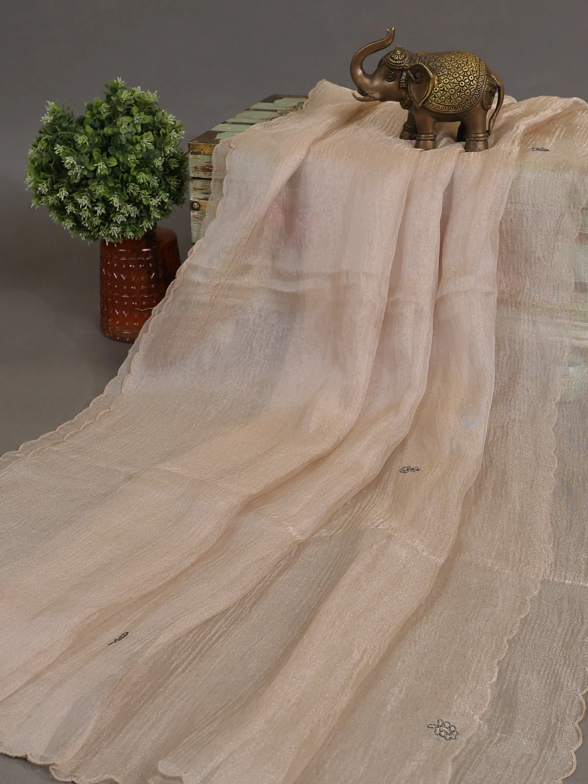 Beige Mul Chanderi Semi Stitched Suit - Image 3