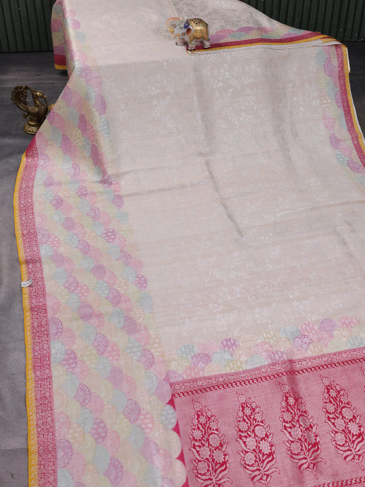 Beige-Multi Colour Banarasi Khaddi Tussar Saree - Image 2