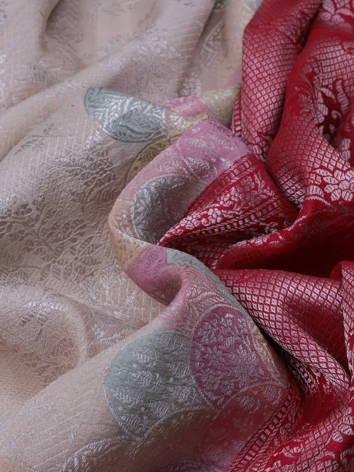 Beige-Multi Colour Banarasi Khaddi Tussar Saree - Image 3