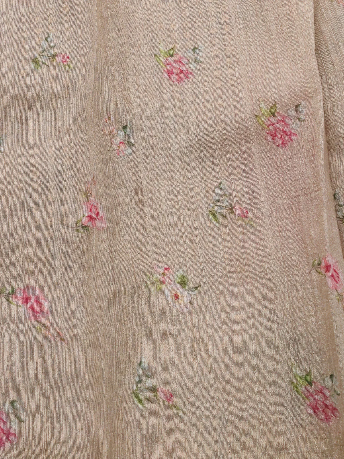 Beige Muslin Organza Silk Saree With Digital Prints - Image 4