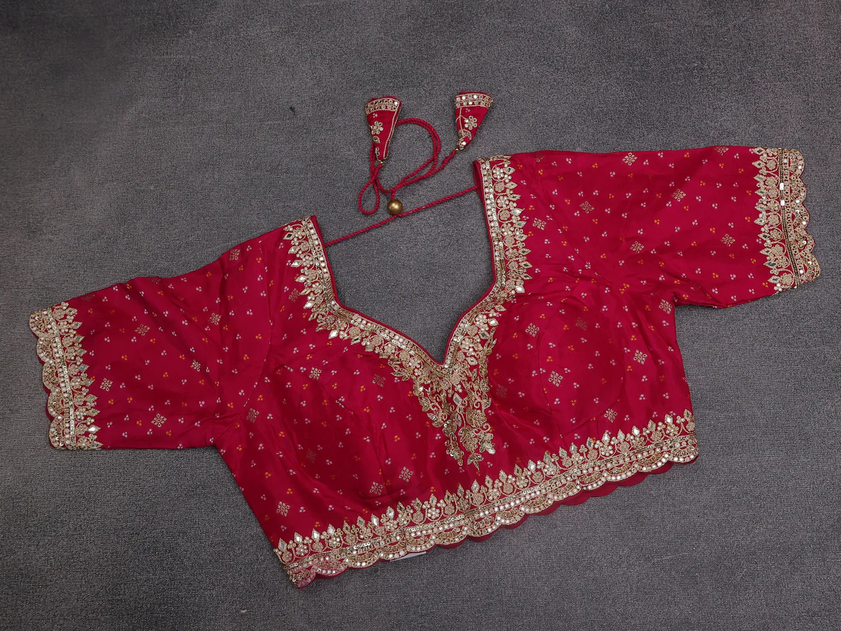 Beige-Pink Tissue Saree With Applique Work With Embroidery Readymade Blouse - Image 6