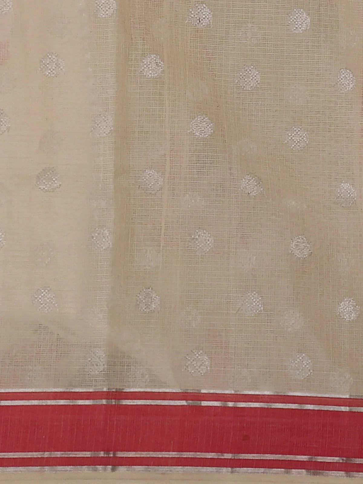 Beige -Red Kota Cotton Real Zari Saree - Image 4
