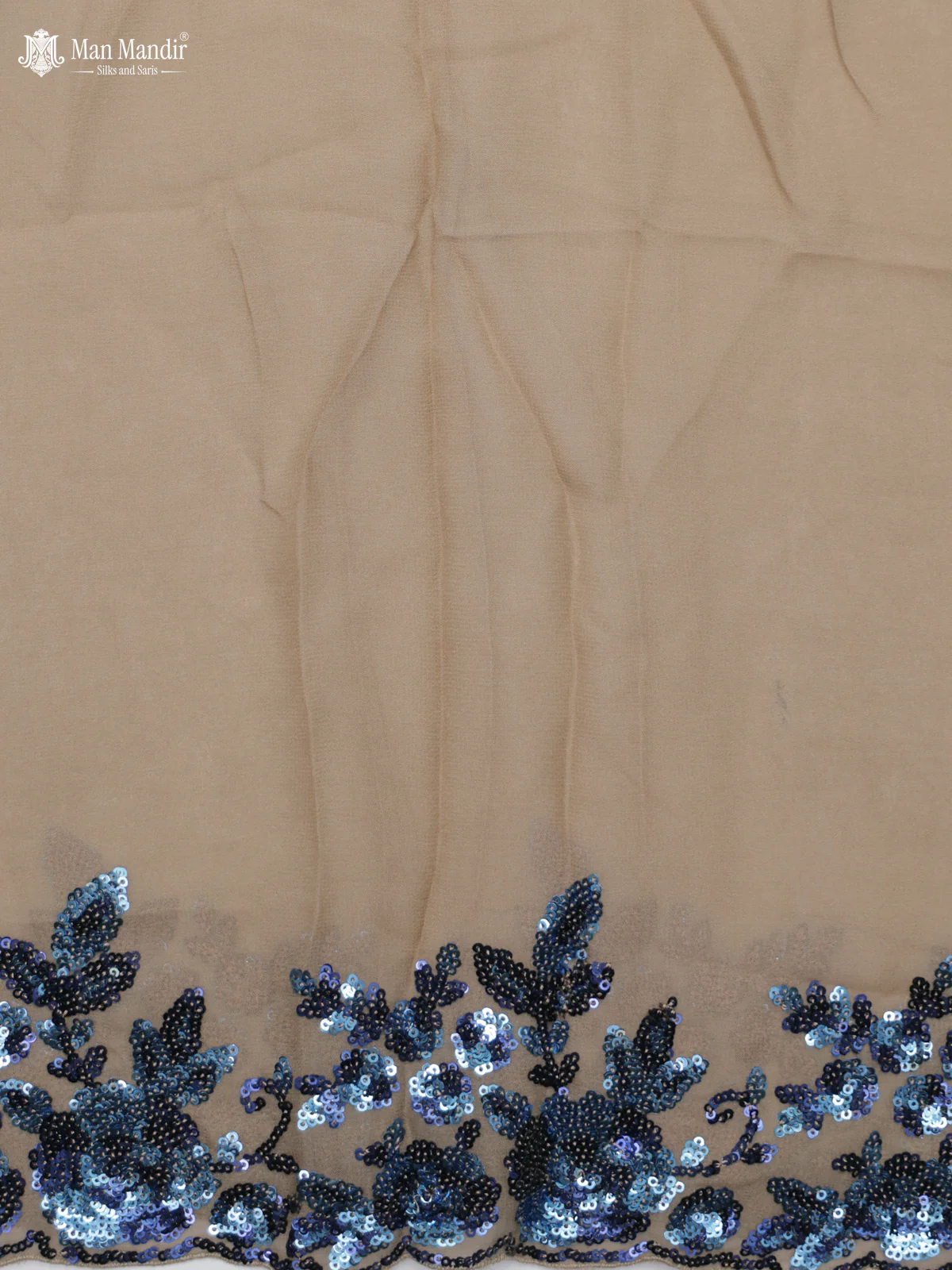 Beige Sequin Embroidered Georgette Designer Saree - Image 10