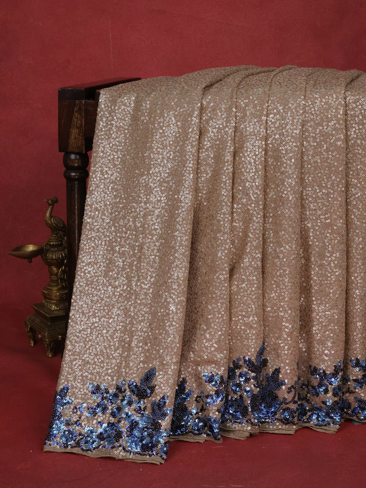 Beige Sequin Embroidered Georgette Designer Saree - Image 6