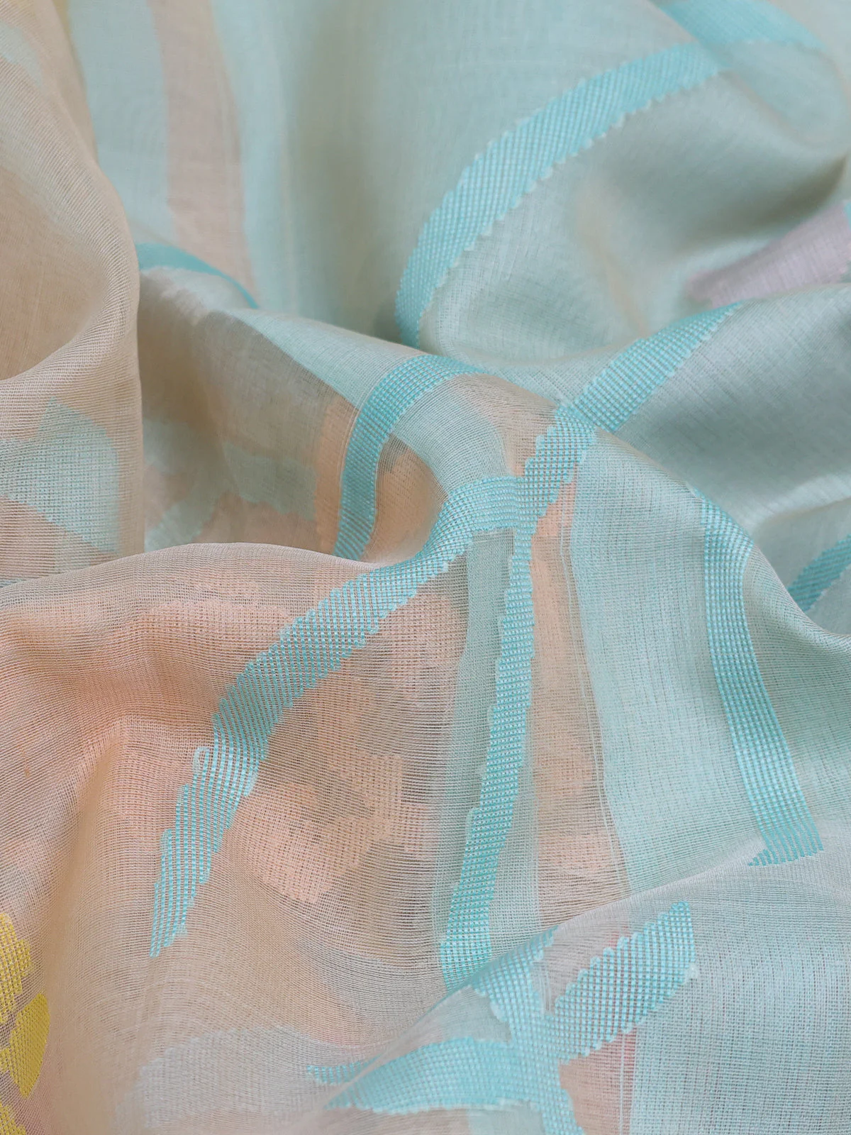 Beige - Teal Banarasi Dhakai Kora Silk Saree - Image 3