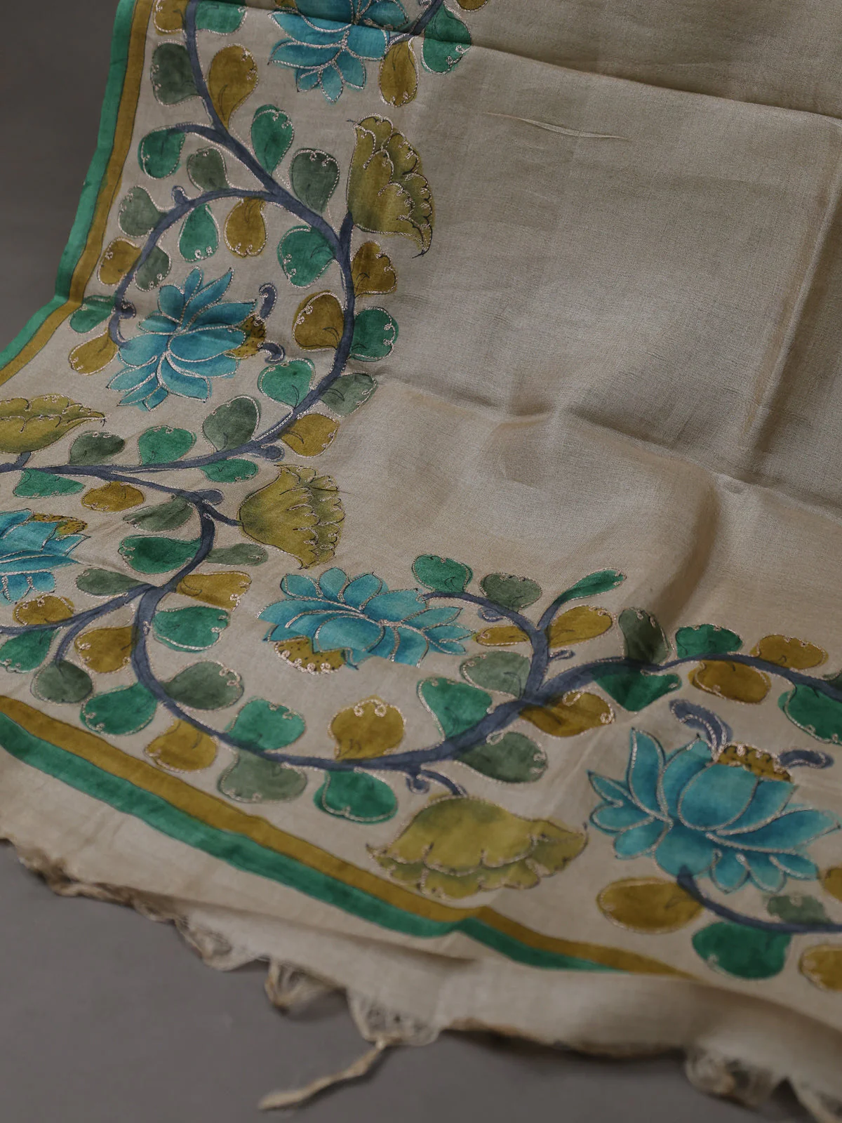 Beige Tussar Silk Unstitched Suit - Image 3