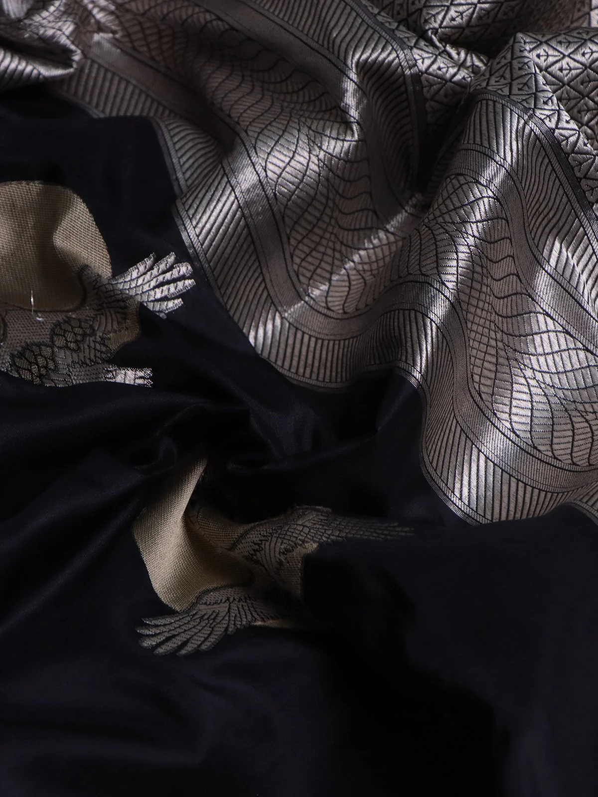 Black Banarasi Silk Saree - Image 3