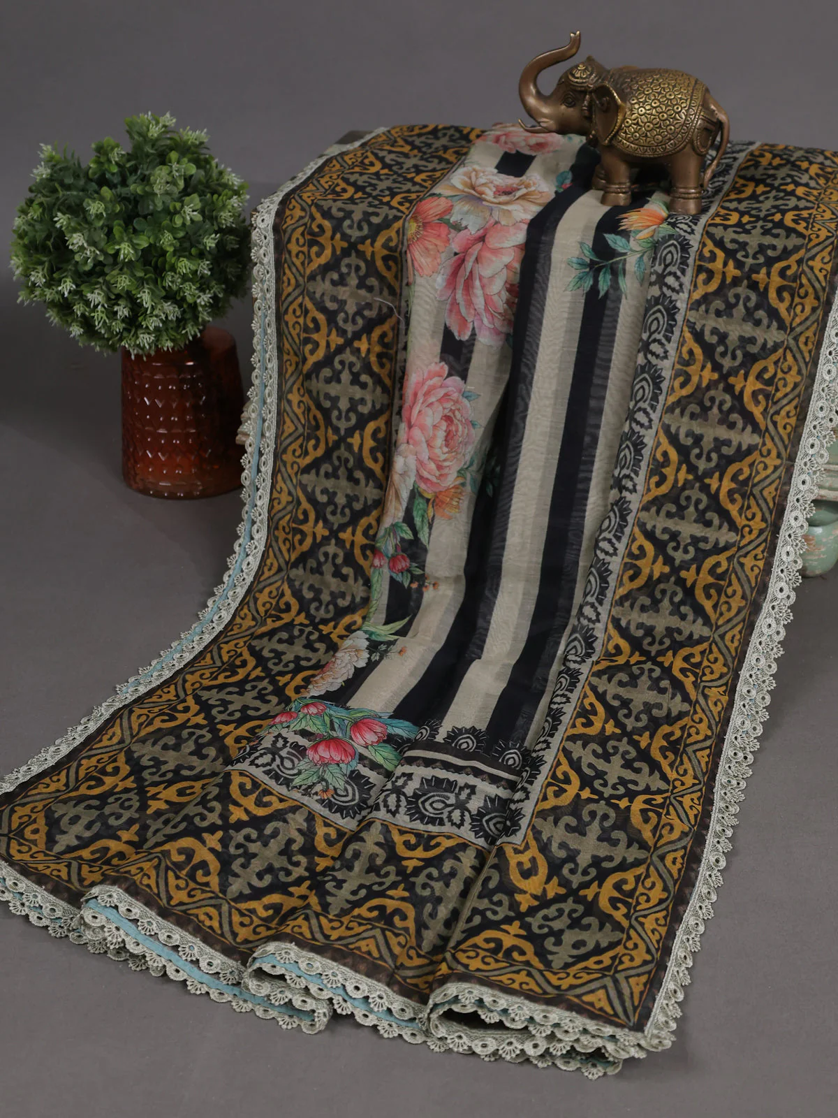 Black Mul Chanderi Unstitched Suit - Image 3