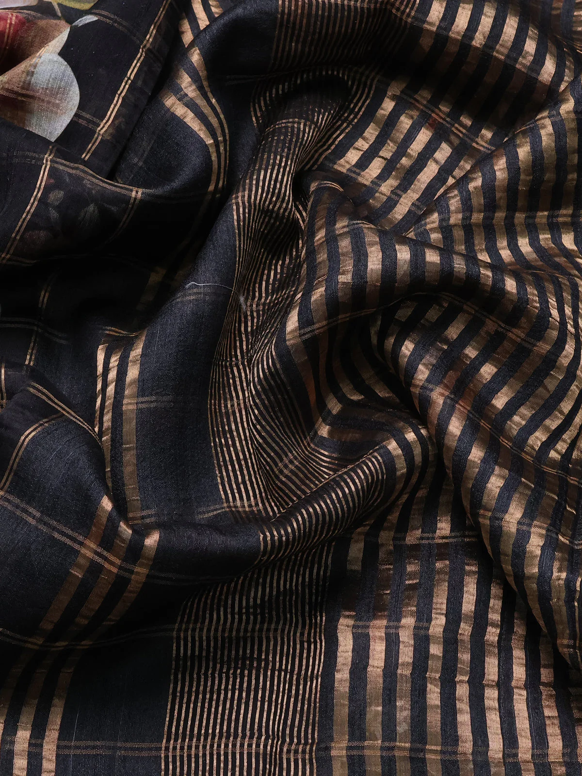 Black Organza Tissue Tussar Silk Saree With Digital Prints - Image 3