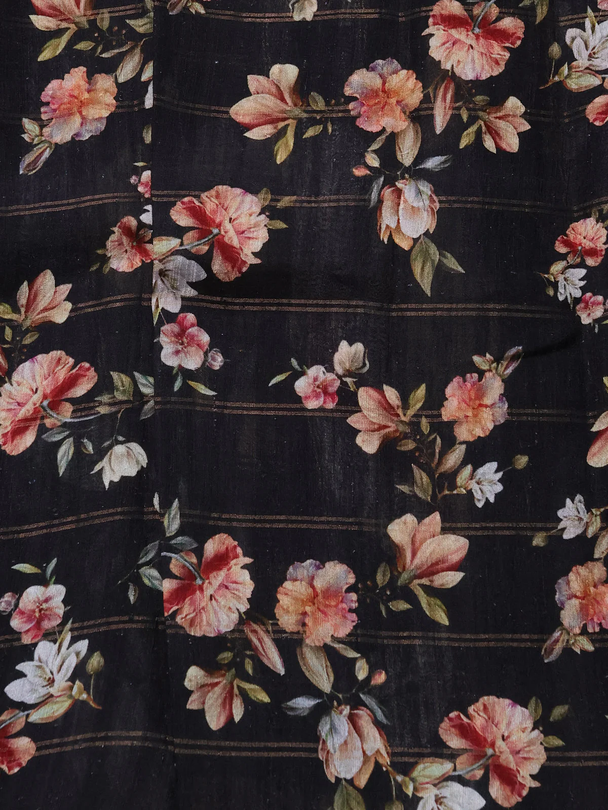 Black Organza Tissue Tussar Silk Saree With Digital Prints - Image 4