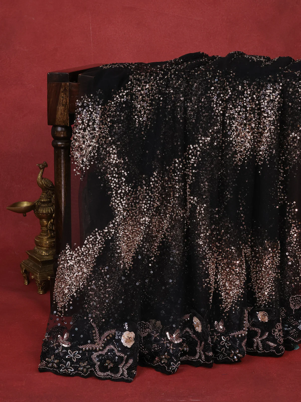 Black Sequin Embroidered Netted Designer Saree - Image 6