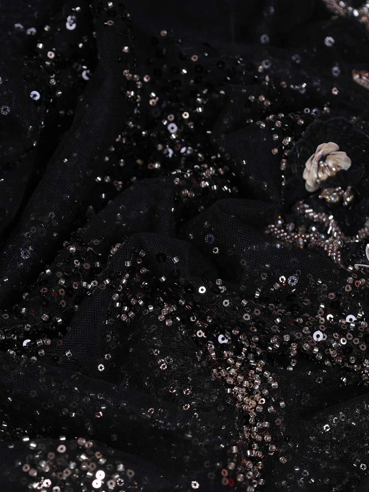 Black Sequin Embroidered Netted Designer Saree - Image 8