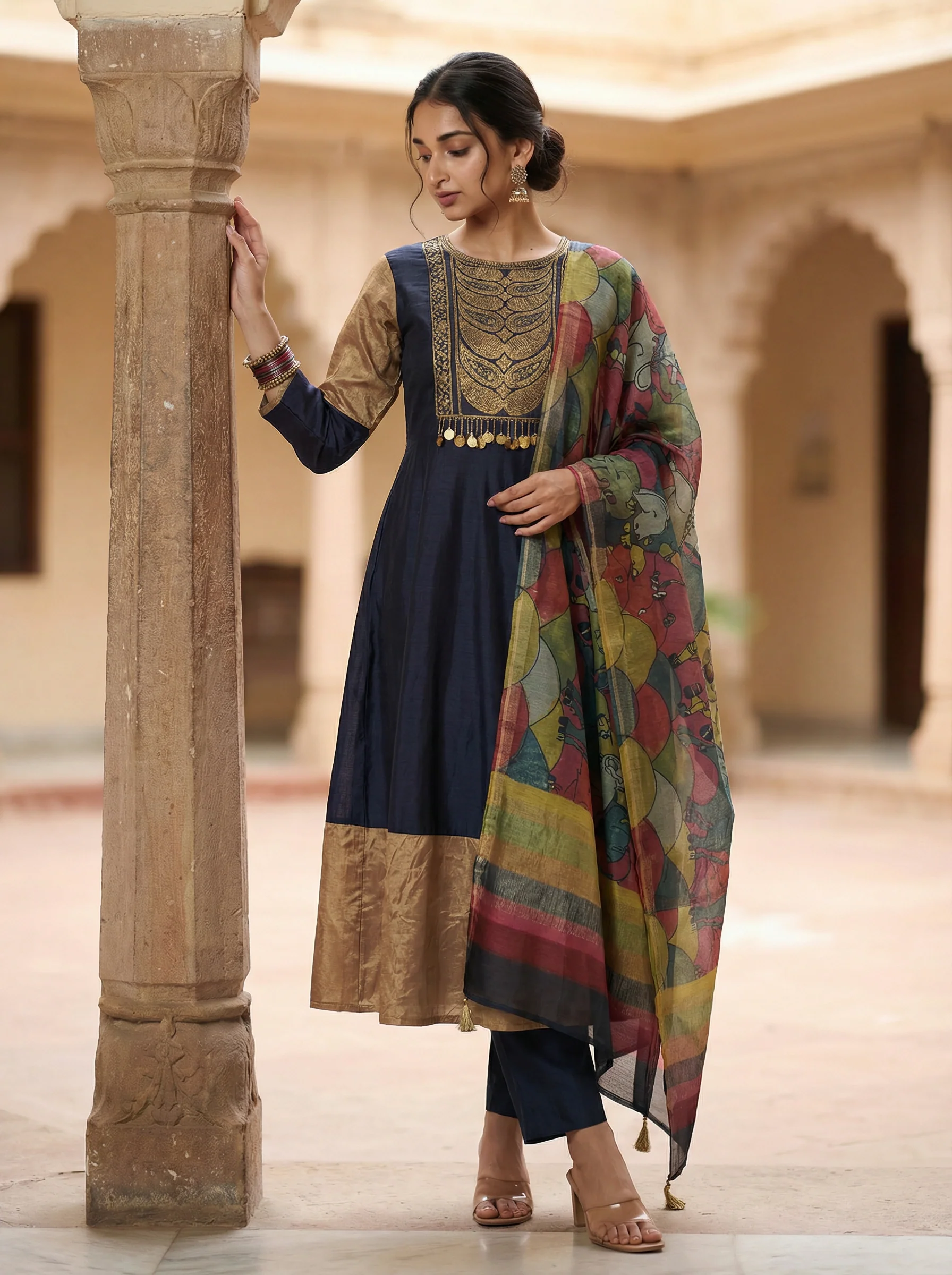 Black Tussar Anarkali Suit With Zardosi And Sequins Hand Embroidery - Image 3