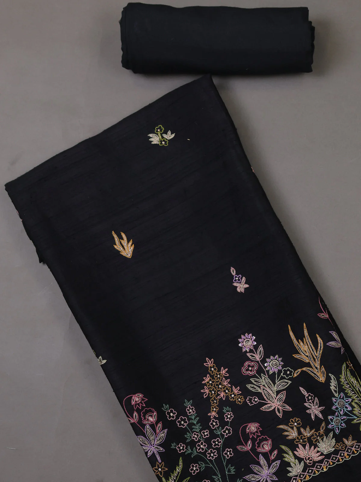 Black Tussar Silk Unstitched Suit - Image 2