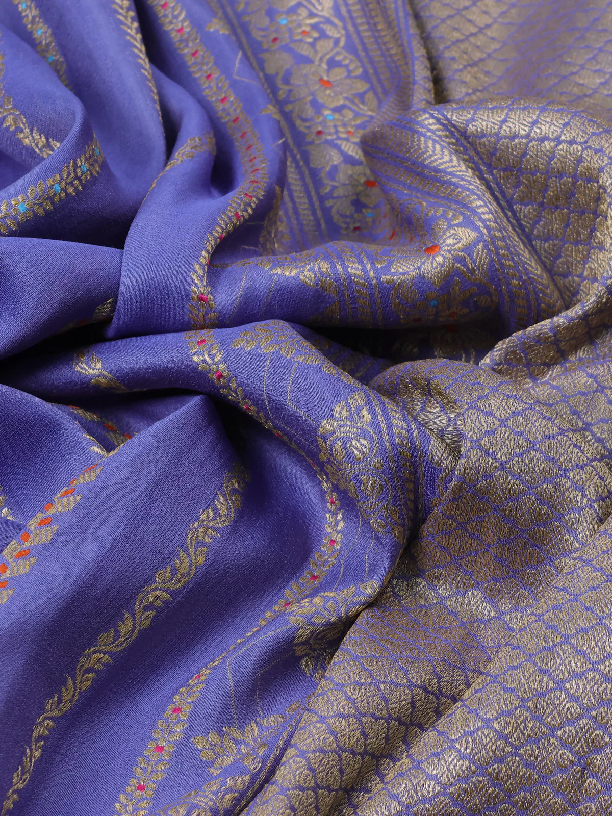 Blue Banarasi Khaddi Tussar Saree - Image 3