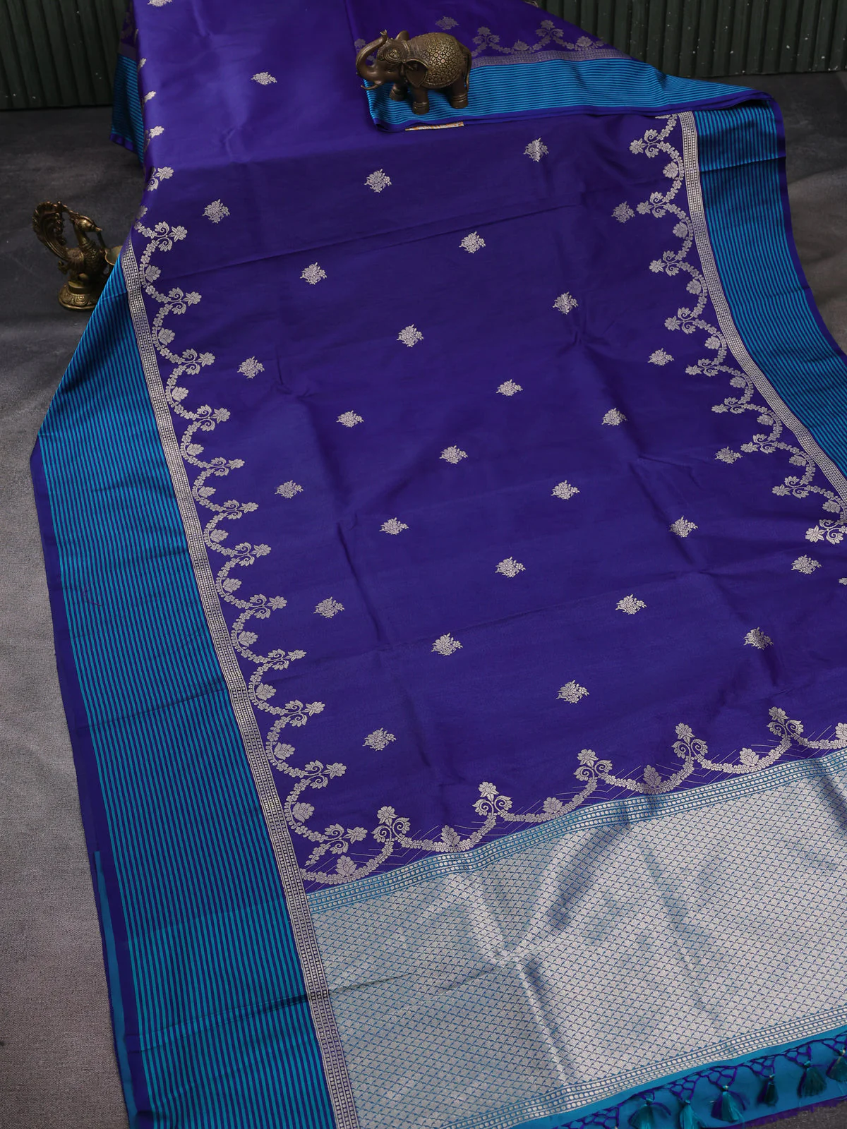 Blue Banarasi Tussar Silk Saree - Image 2