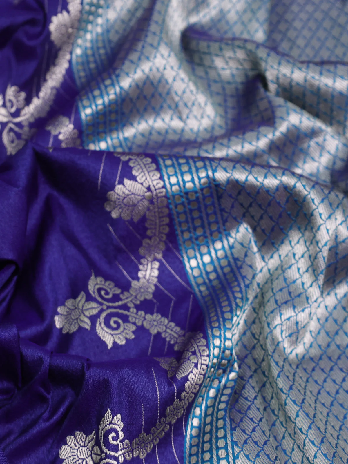 Blue Banarasi Tussar Silk Saree - Image 3
