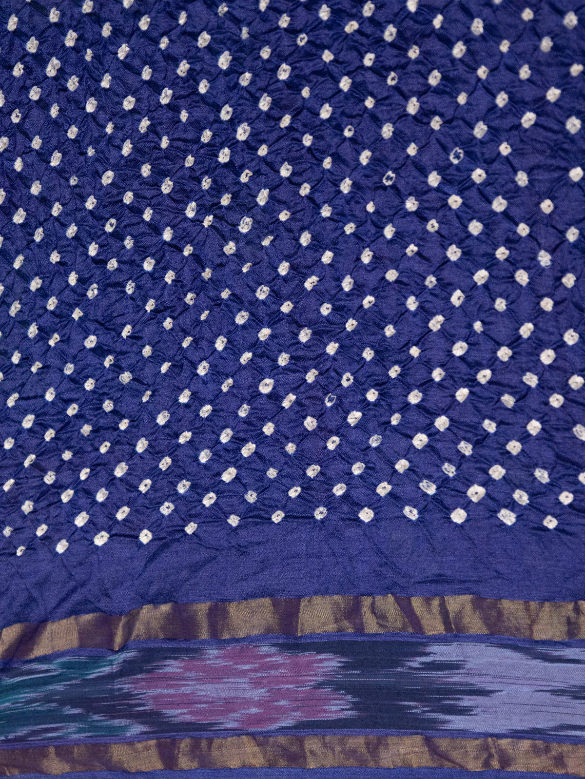 Blue Tussar Silk Saree With Bandhej And Kantha Work - Image 5