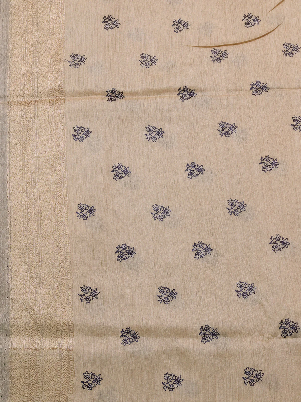 Blue-Beige Chiniya Silk Saree With Antique Zari Weaves & Embroided Border - Image 4