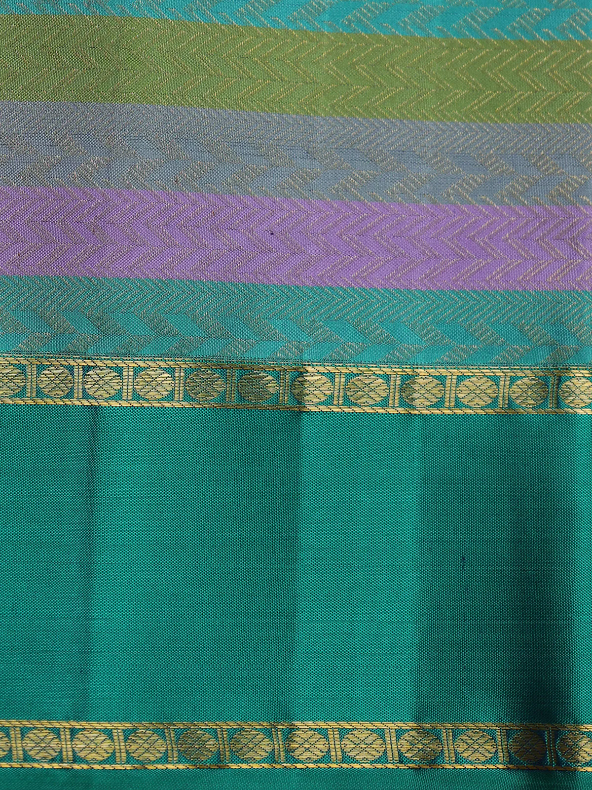 Blue-Green Pure Kanchipuram Silk Saree - Image 4