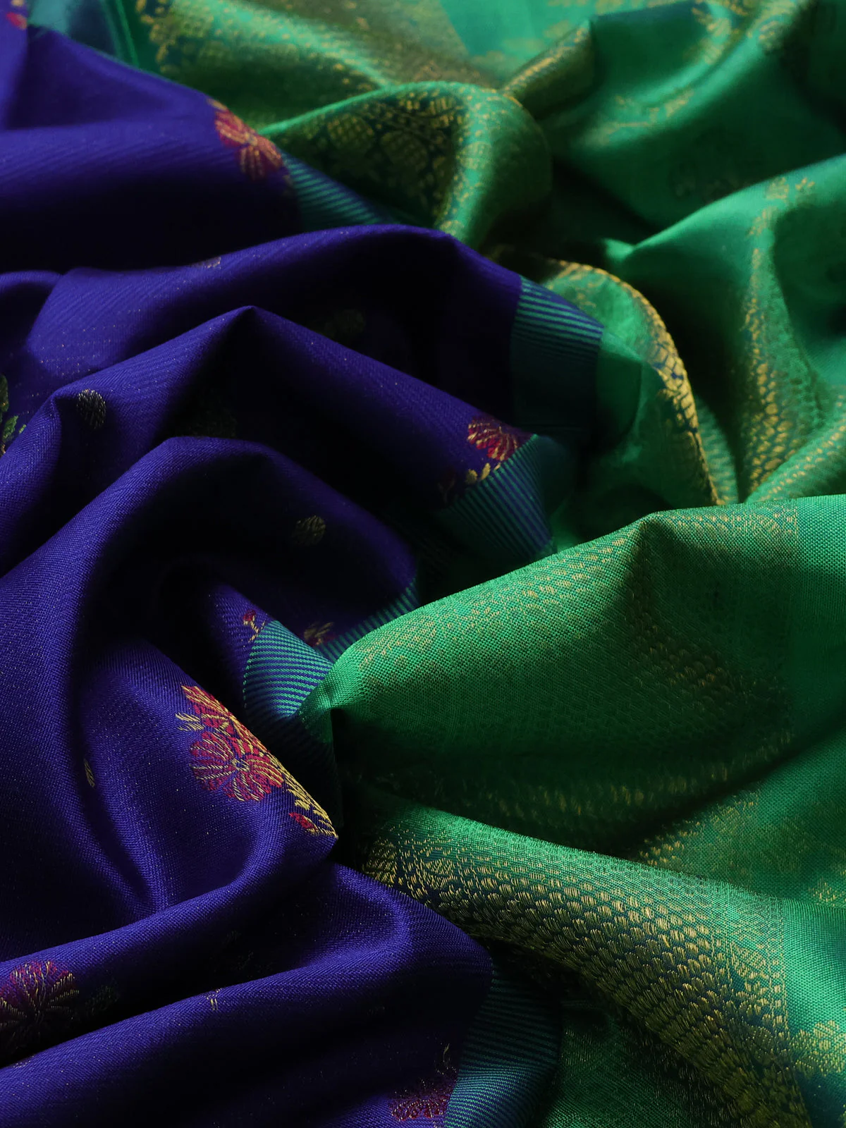 Blue-Green Pure Kanchipuram Silk Saree - Image 3