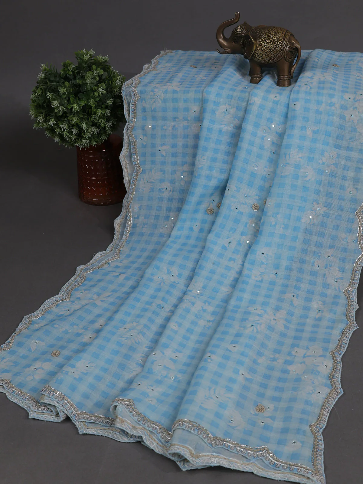 Blue Mul Chanderi Semi Stitched Suit - Image 3