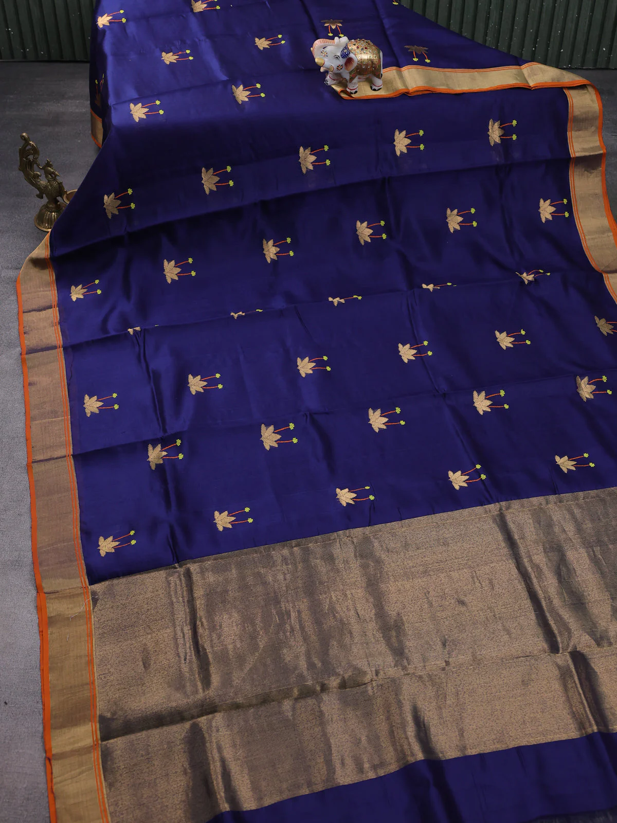 Blue-Orange Chanderi Silk Saree - Image 2