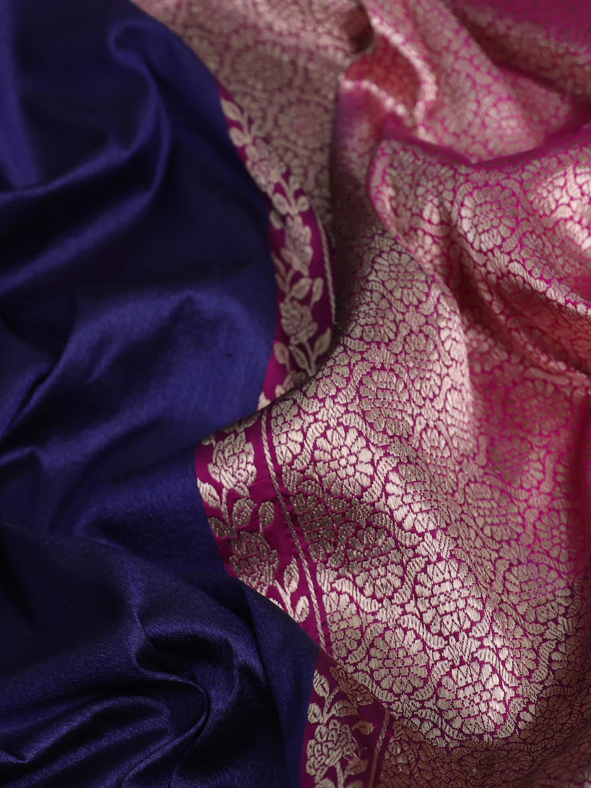 Blue-Pink Banarasi Tussar Silk Saree - Image 3
