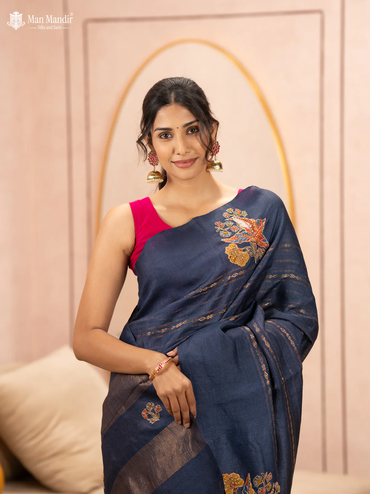 Blue Tussar Silk Saree - Image 3