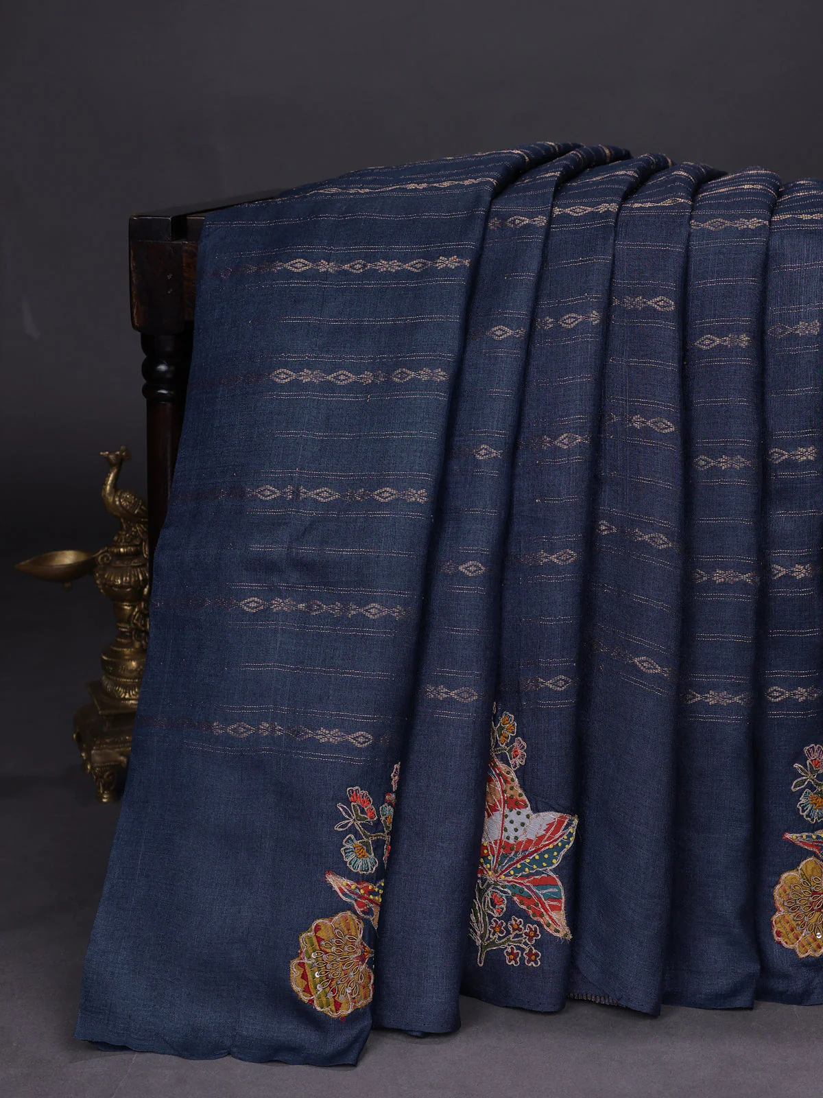 Blue Tussar Silk Saree - Image 5