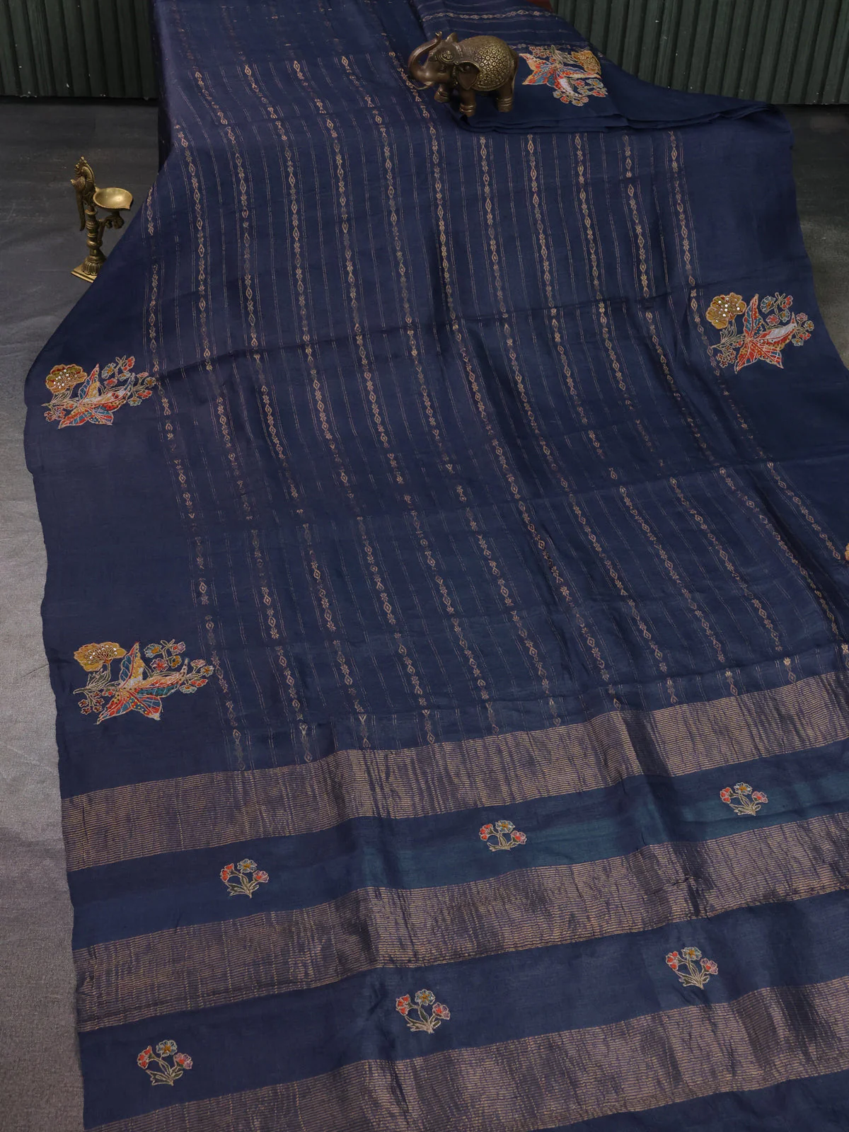 Blue Tussar Silk Saree - Image 6